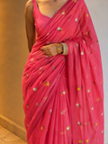 Rani Pink Mul Chanderi Pre-Stitched Saree With Pocket