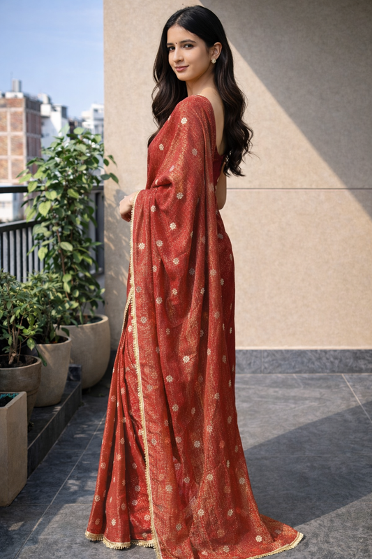 Gold Copper Soft Tissue | Ready To Wear Saree one minute saree