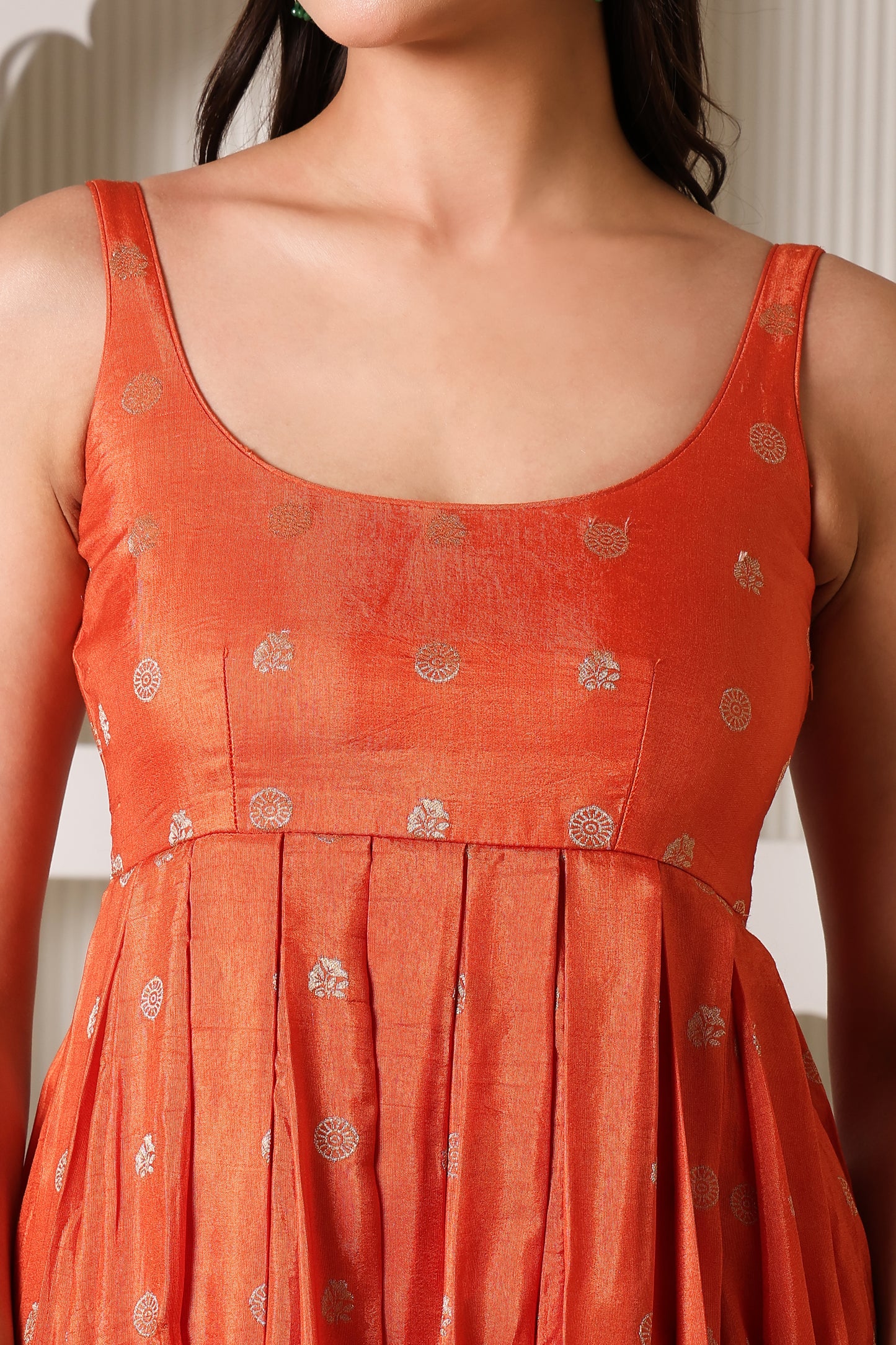 Sunset Orange Fit & Flare Ethnic Dress