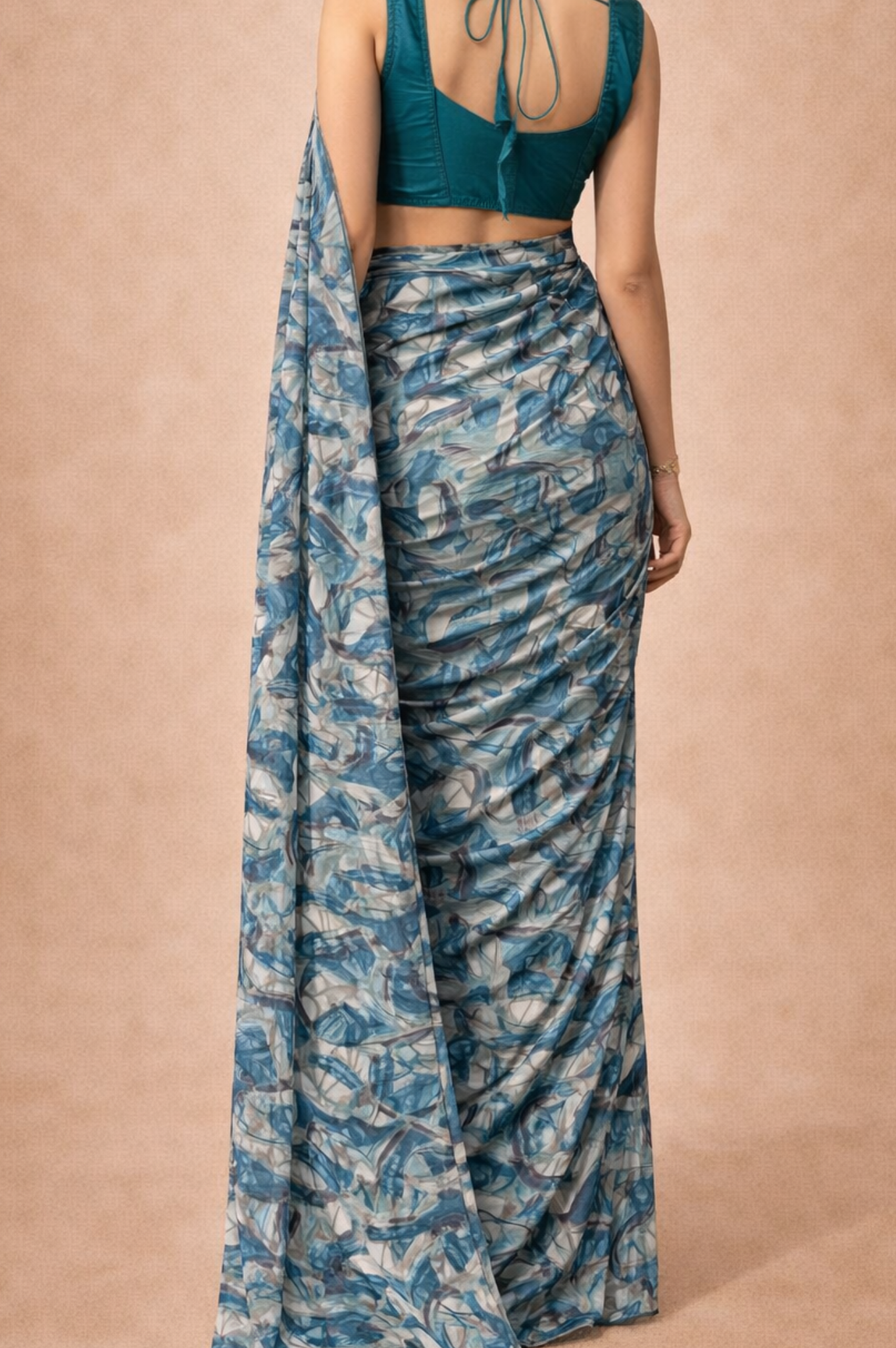 Blue Printed Georgette | Ready To Wear Saree