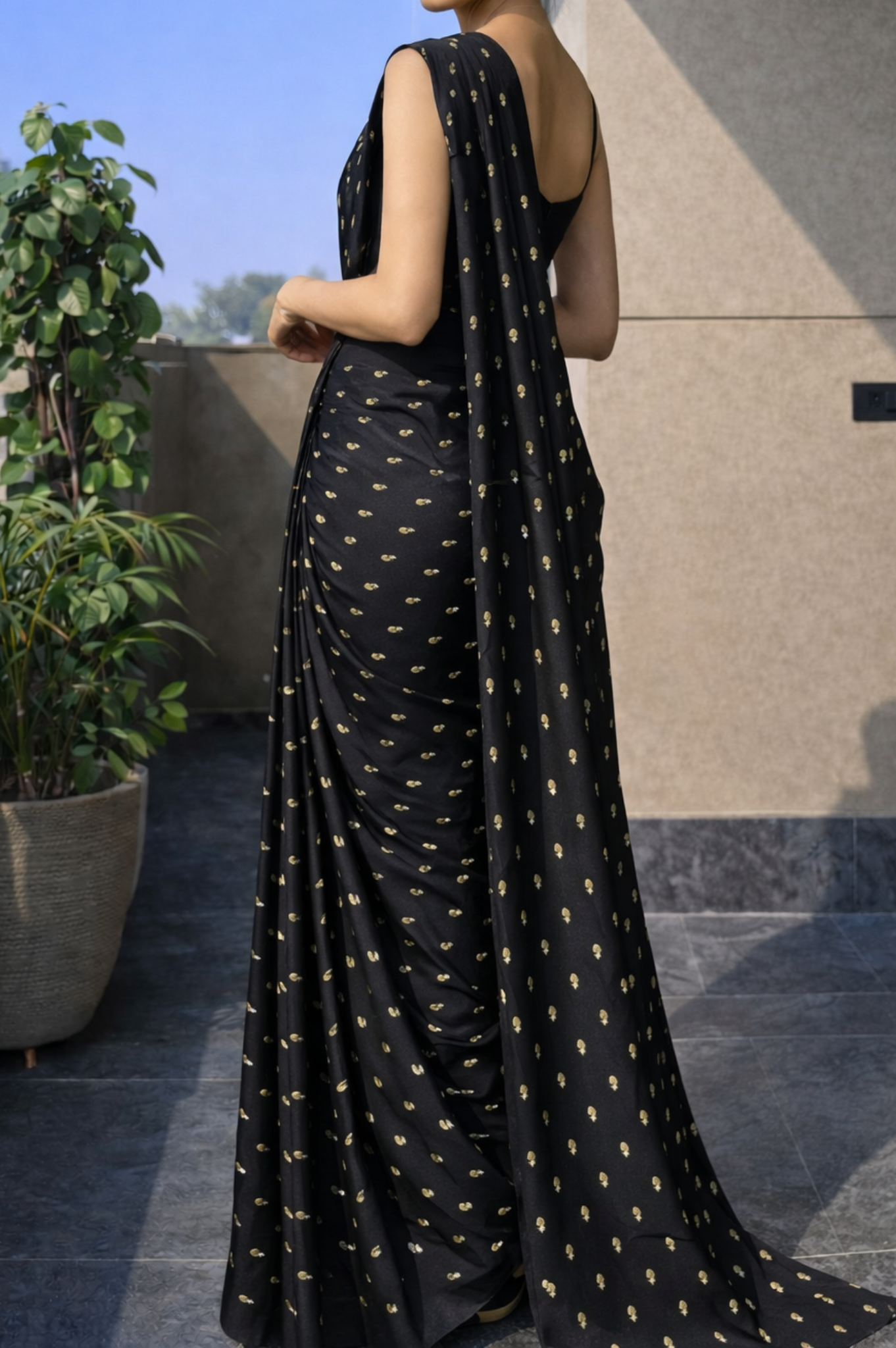 Black & Gold Embellished Georgette | Ready To Wear Saree