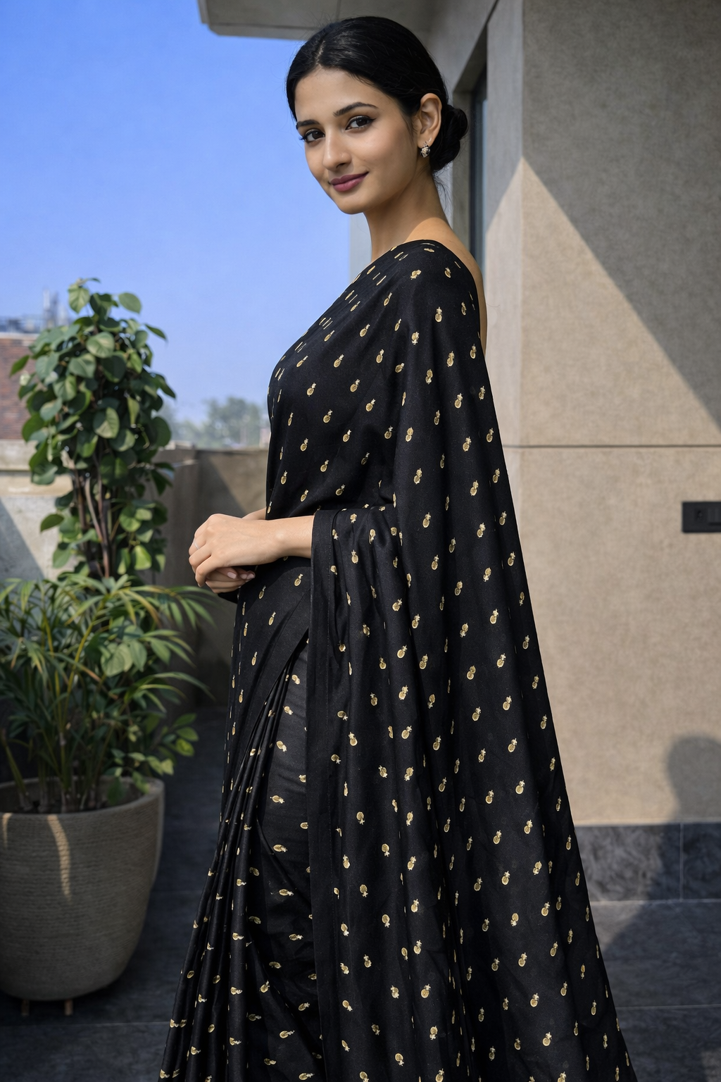 Black & Gold Embellished Georgette | Ready To Wear Saree one minute saree
