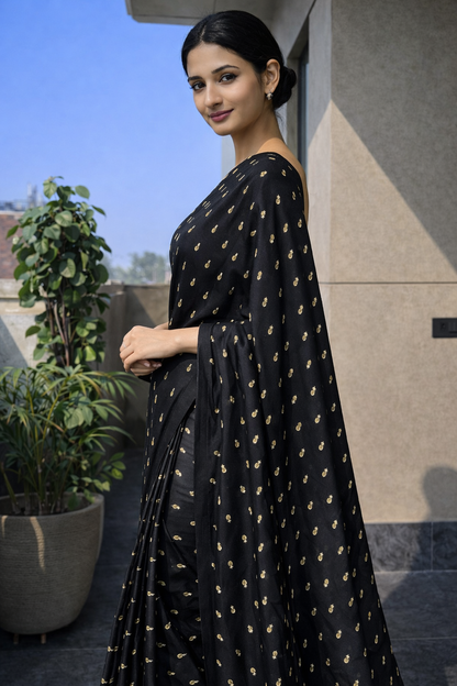 Black & Gold Embellished Georgette | Ready To Wear Saree one minute saree