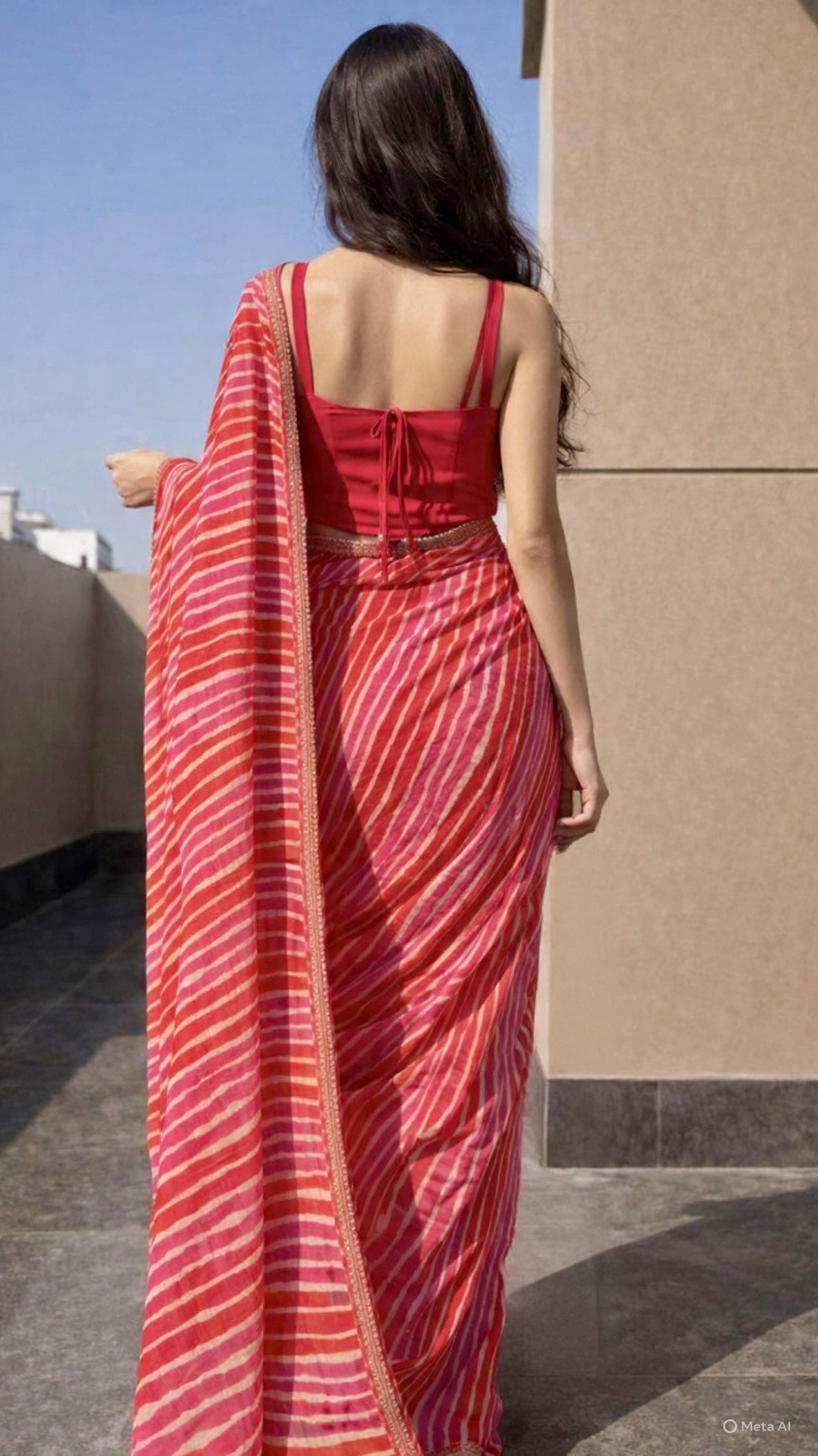 Pink Leheriya Pure Georgette | Ready To Wear Saree one minute saree