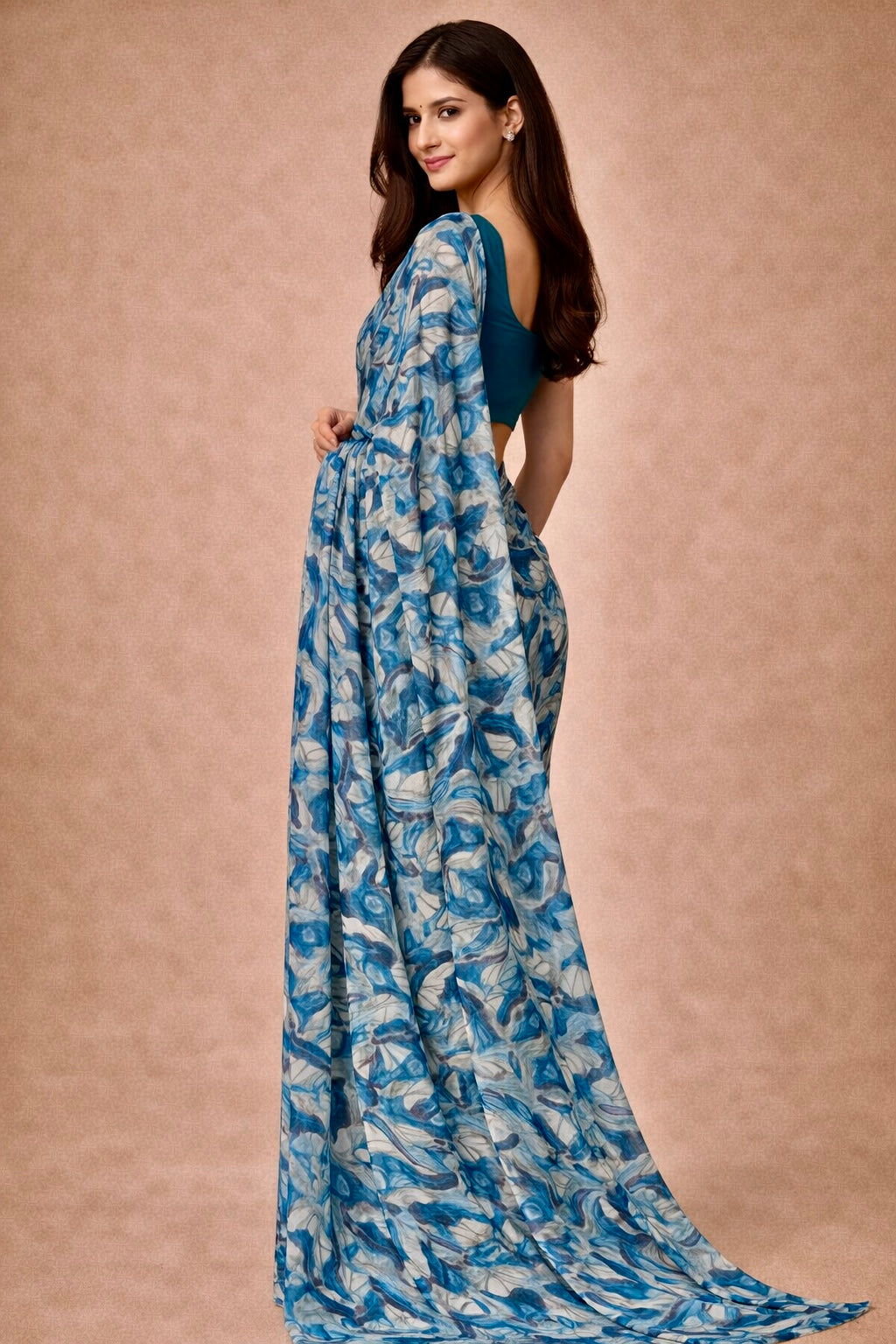 Blue Printed Georgette | Ready To Wear Saree one minute saree