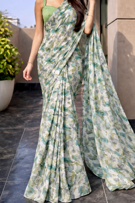 Green Printed Georgette | Ready To Wear Saree