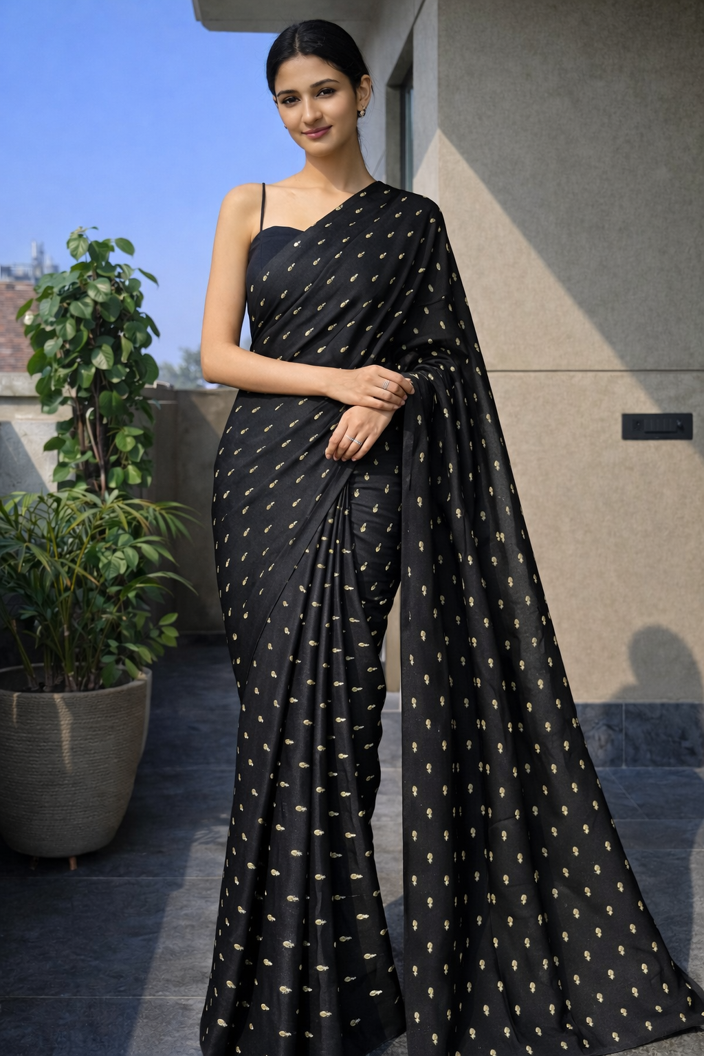 Black & Gold Embellished Georgette | Ready To Wear Saree one minute saree