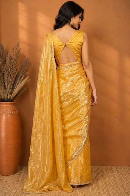 Pastel Yellow Embellished Organza | Ready To Wear Saree