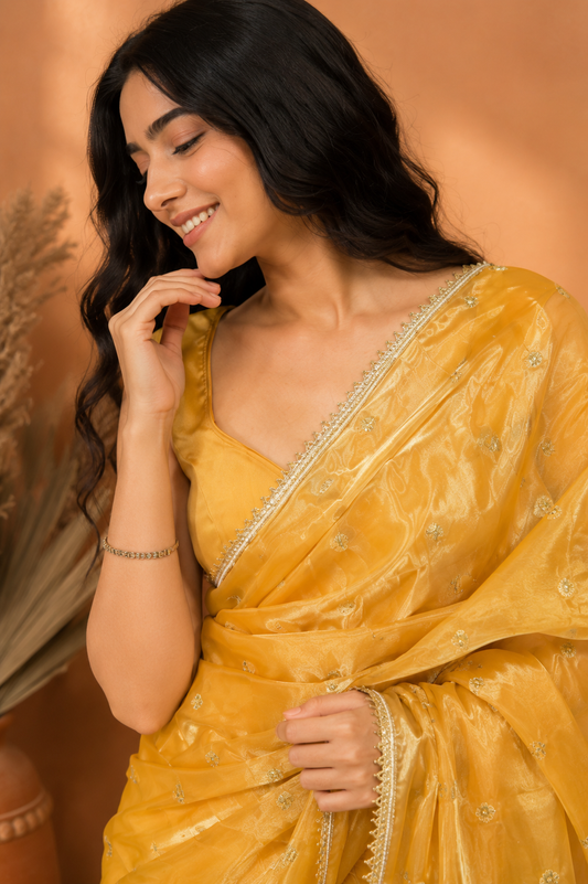 Pastel Yellow Embellished Organza | Ready To Wear Saree