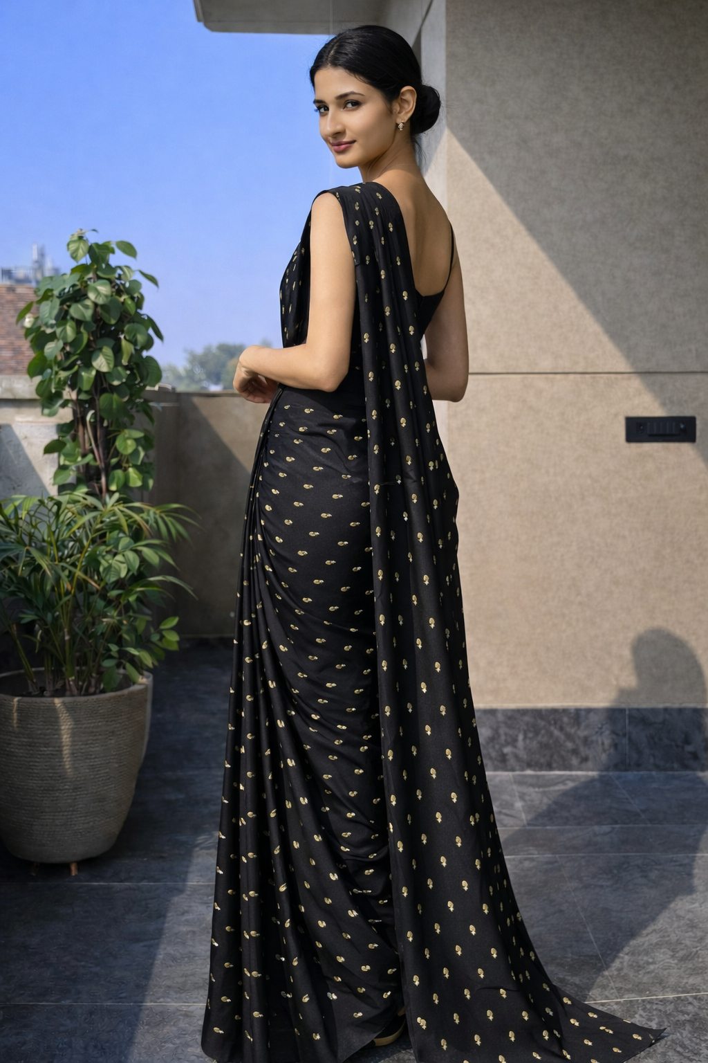 Black & Gold Embellished Georgette | Ready To Wear Saree one minute saree