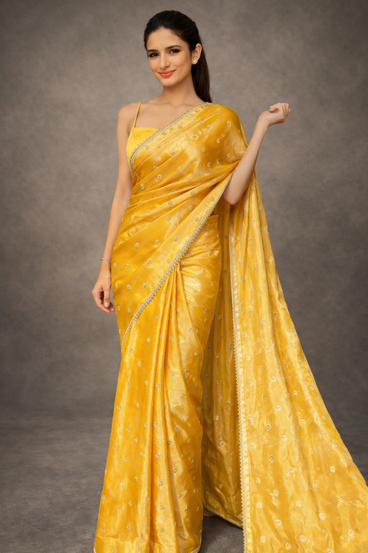 Pastel Yellow Embellished Organza | Ready To Wear Saree one minute saree
