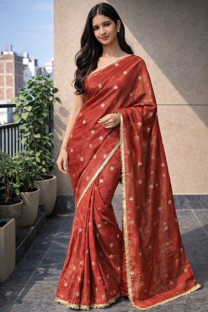Gold Copper Soft Tissue | Ready To Wear Saree one minute saree