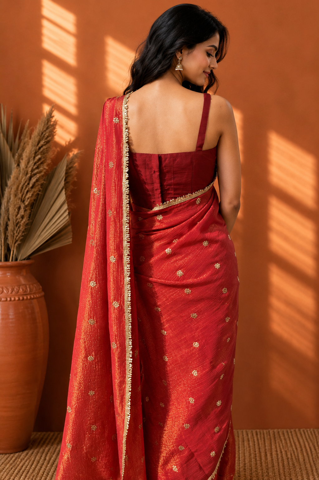 Gold Copper Soft Tissue | Ready To Wear Saree