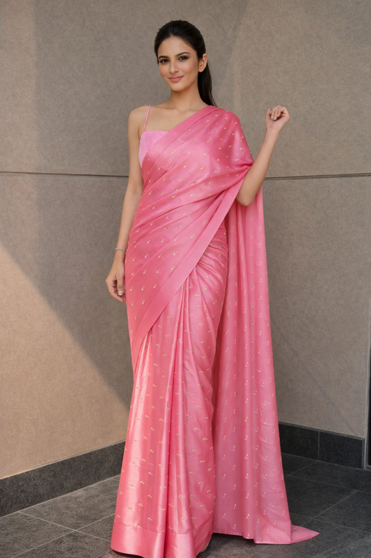 Pink & Gold Embellished Georgette | Ready To Wear Saree