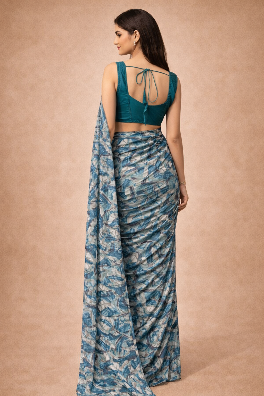 Blue Printed Georgette | Ready To Wear Saree one minute saree
