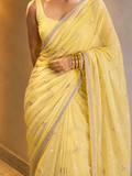 Pastel Yellow Mul Chanderi Pre-Stitched Saree With Pocket