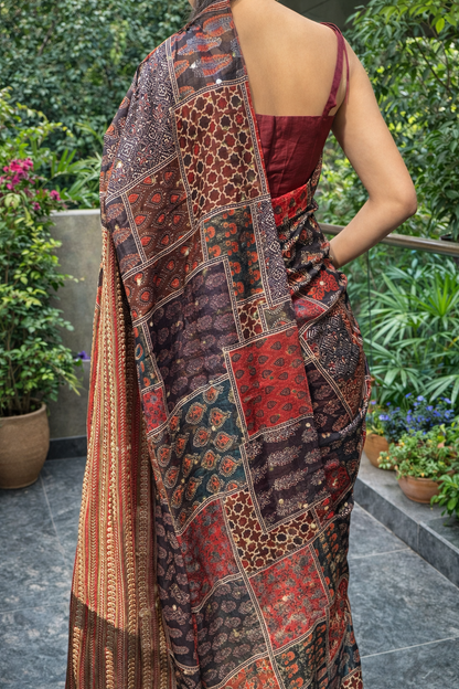 ready to wear one minute saree printed golden border broad border