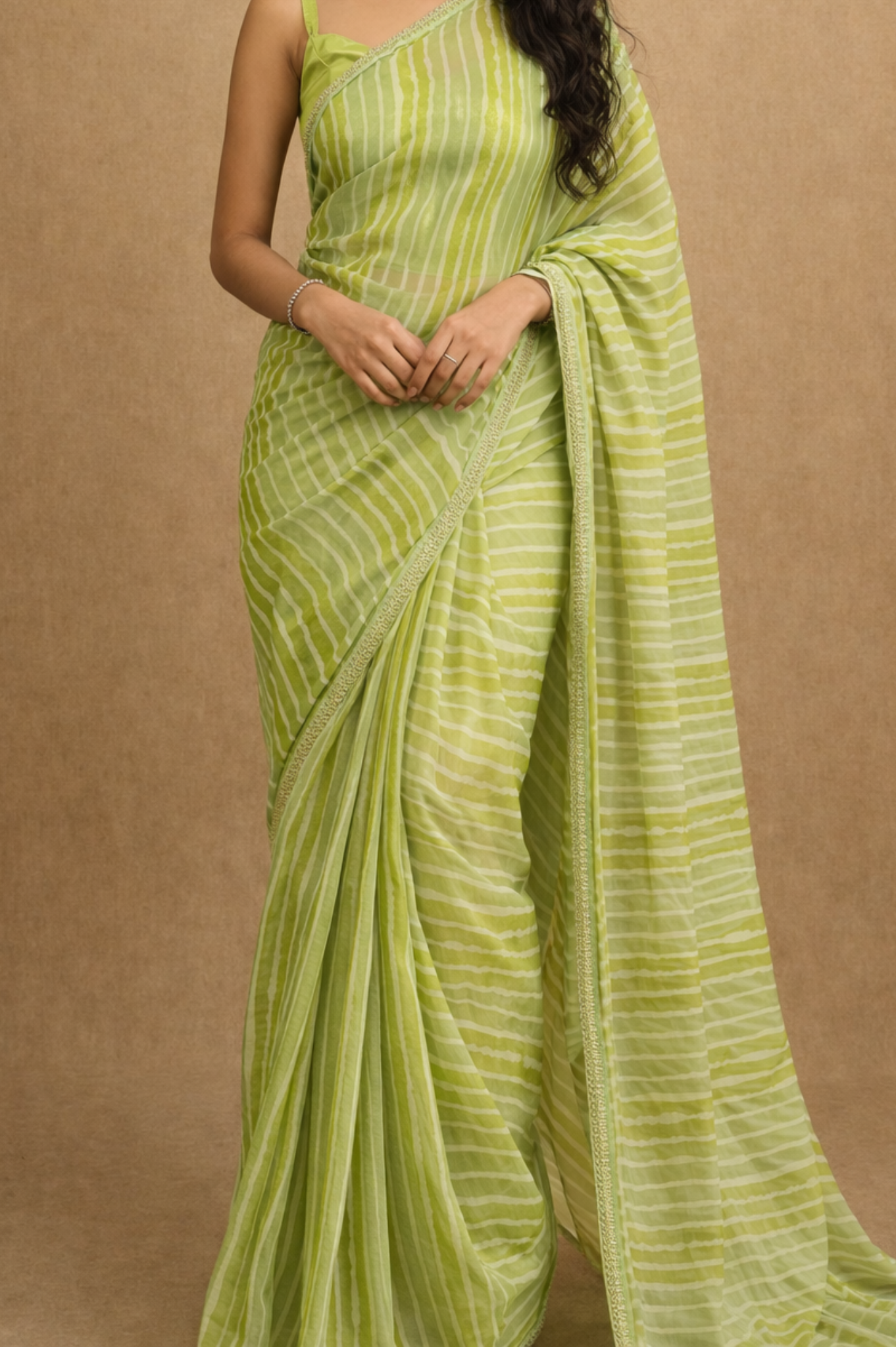 Green Leheriya Pure Georgette | Ready To Wear Saree