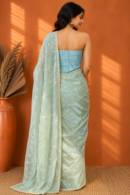 Pastel Green Embellished Organza | Ready To Wear Saree