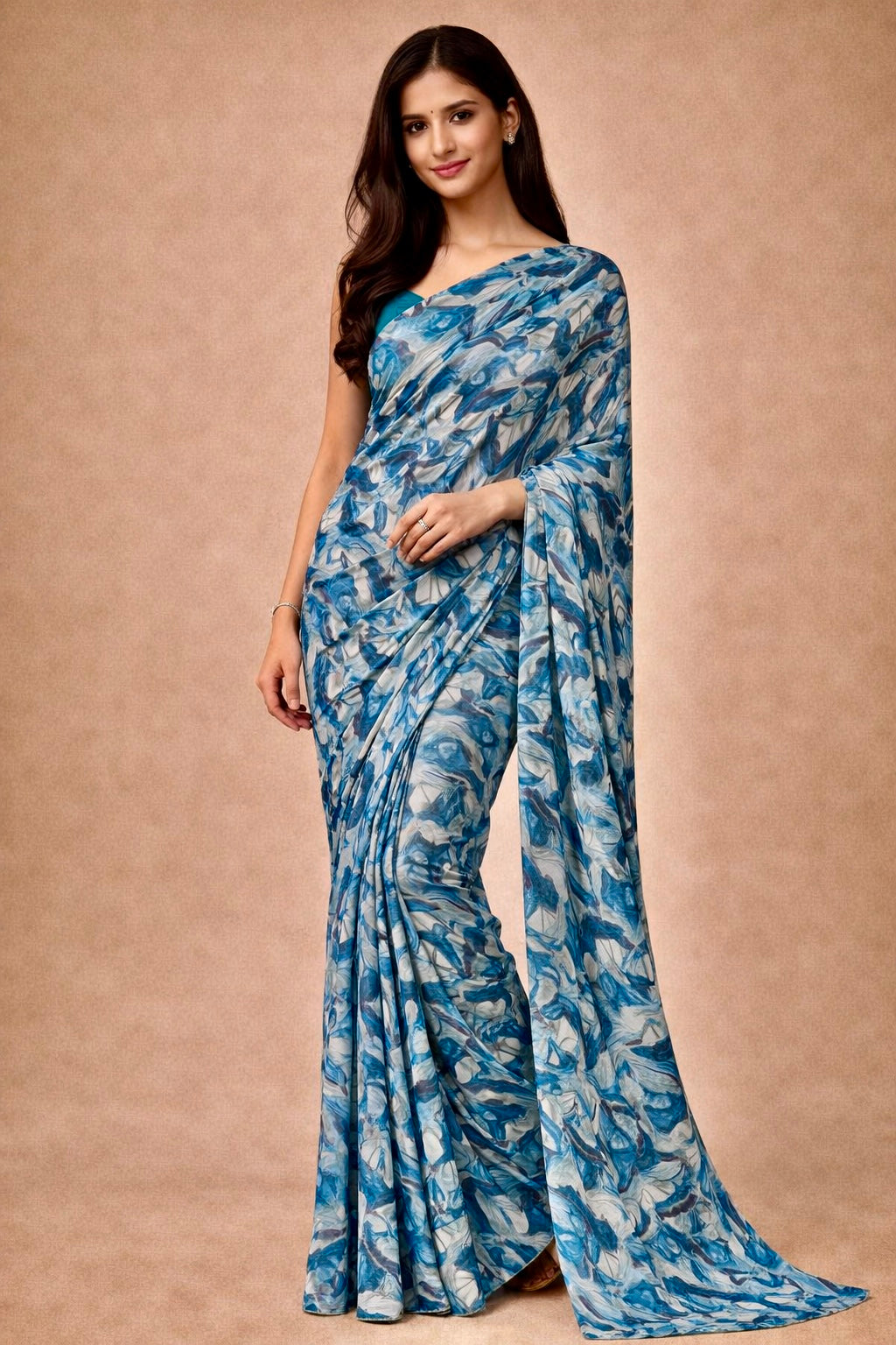 Blue Printed Georgette | Ready To Wear Saree one minute saree