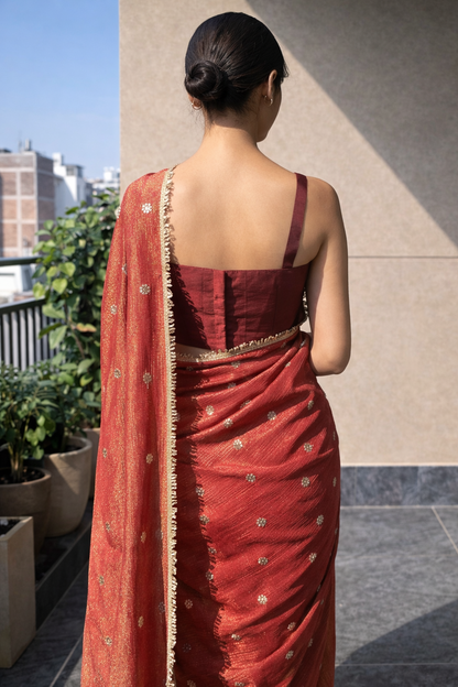 Gold Copper Soft Tissue | Ready To Wear Saree one minute saree