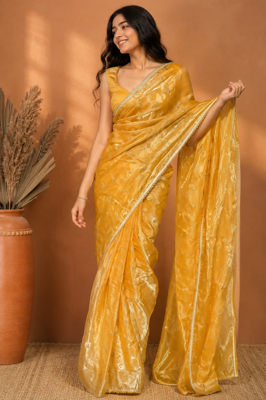Pastel Yellow Embellished Organza | Ready To Wear Saree