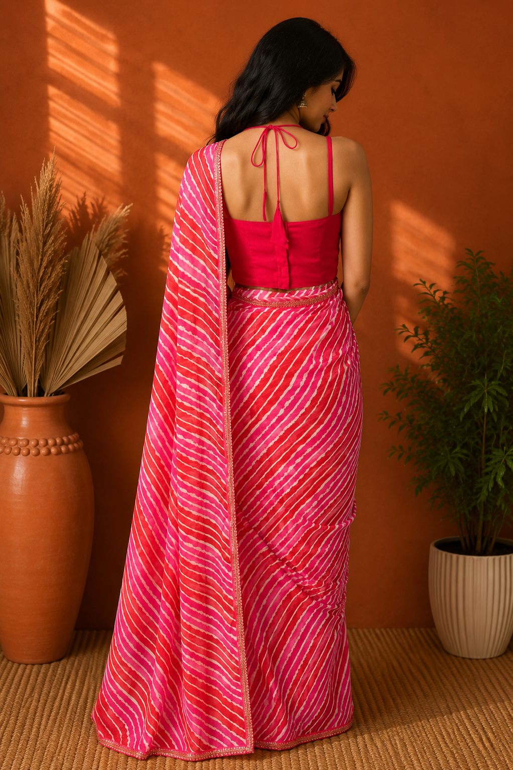 Pink Leheriya Pure Georgette | Ready To Wear Saree