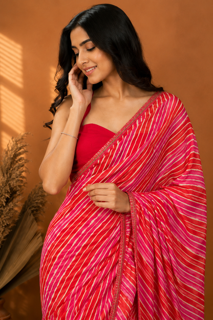 Pink Leheriya Pure Georgette | Ready To Wear Saree