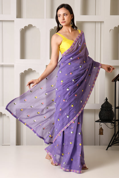 Lavender Mul Chanderi Pre-Stitched Saree With Pocket