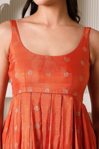 Sunset Orange Fit & Flare Ethnic Dress