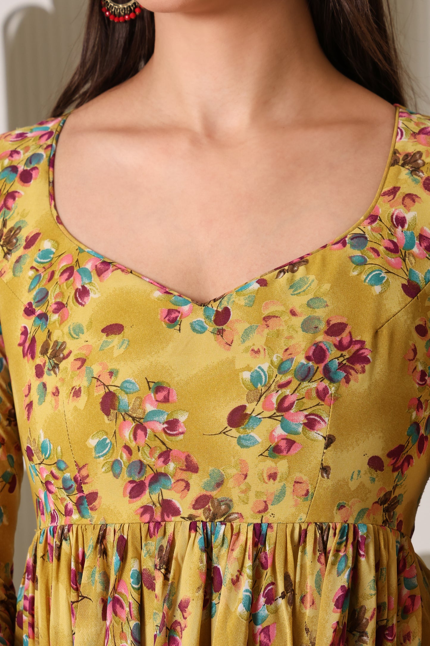 Mustard Floral Print Georgette Suit Set