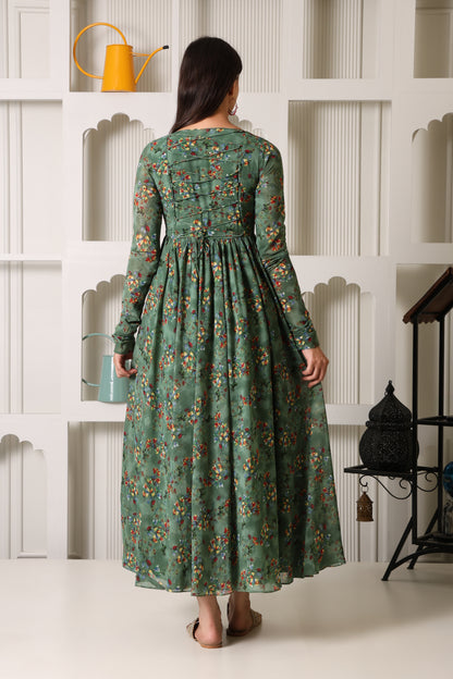 Green Floral Print Georgette Suit Set