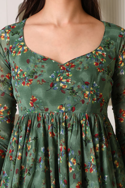 Green Floral Print Georgette Suit Set
