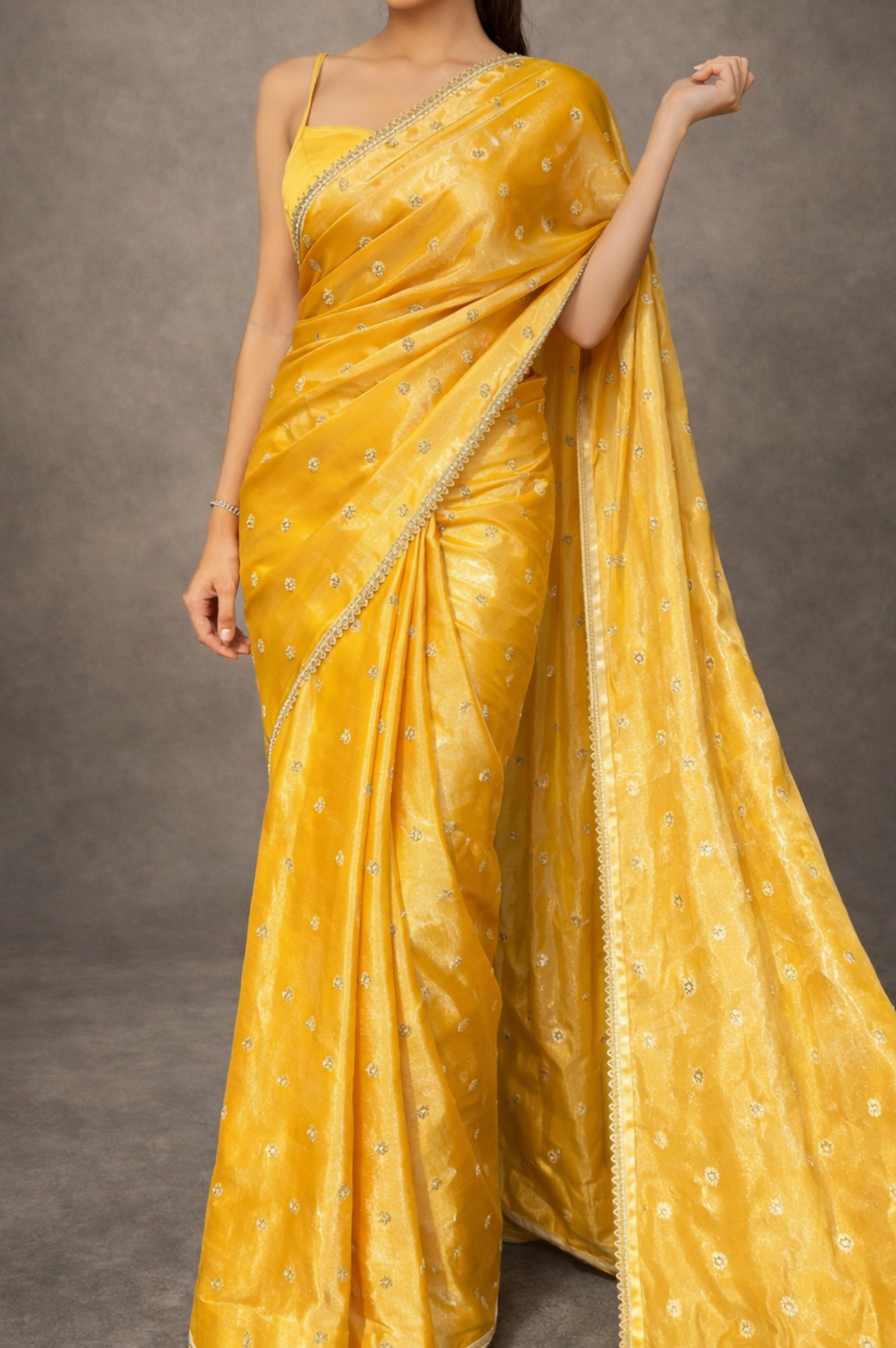Pastel Yellow Embellished Organza | Ready To Wear Saree
