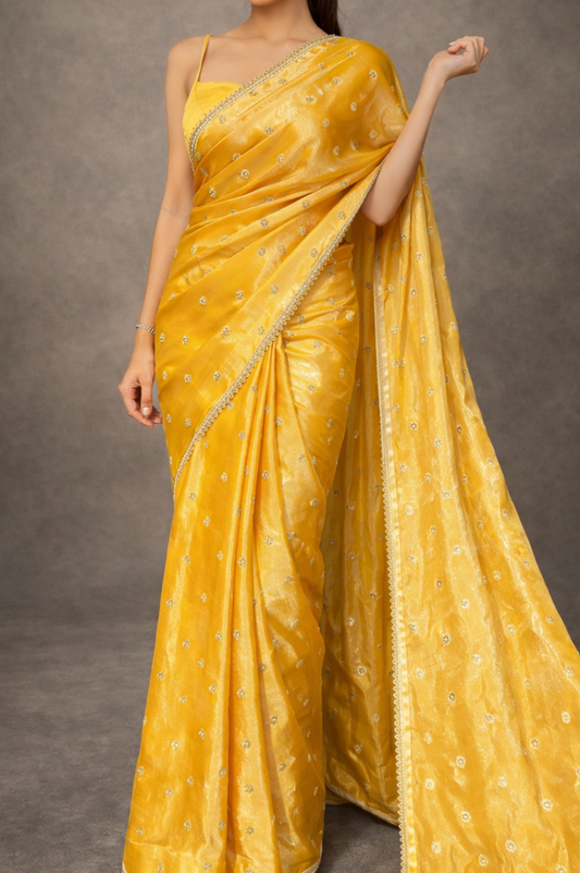Pastel Yellow Embellished Organza | Ready To Wear Saree