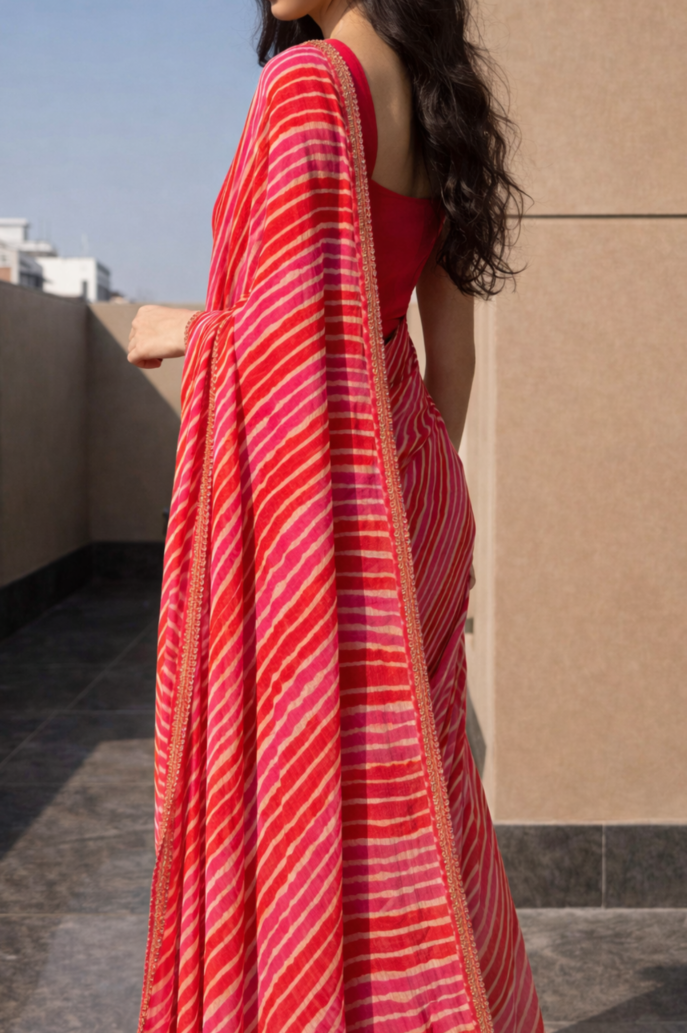Pink Leheriya Pure Georgette | Ready To Wear Saree