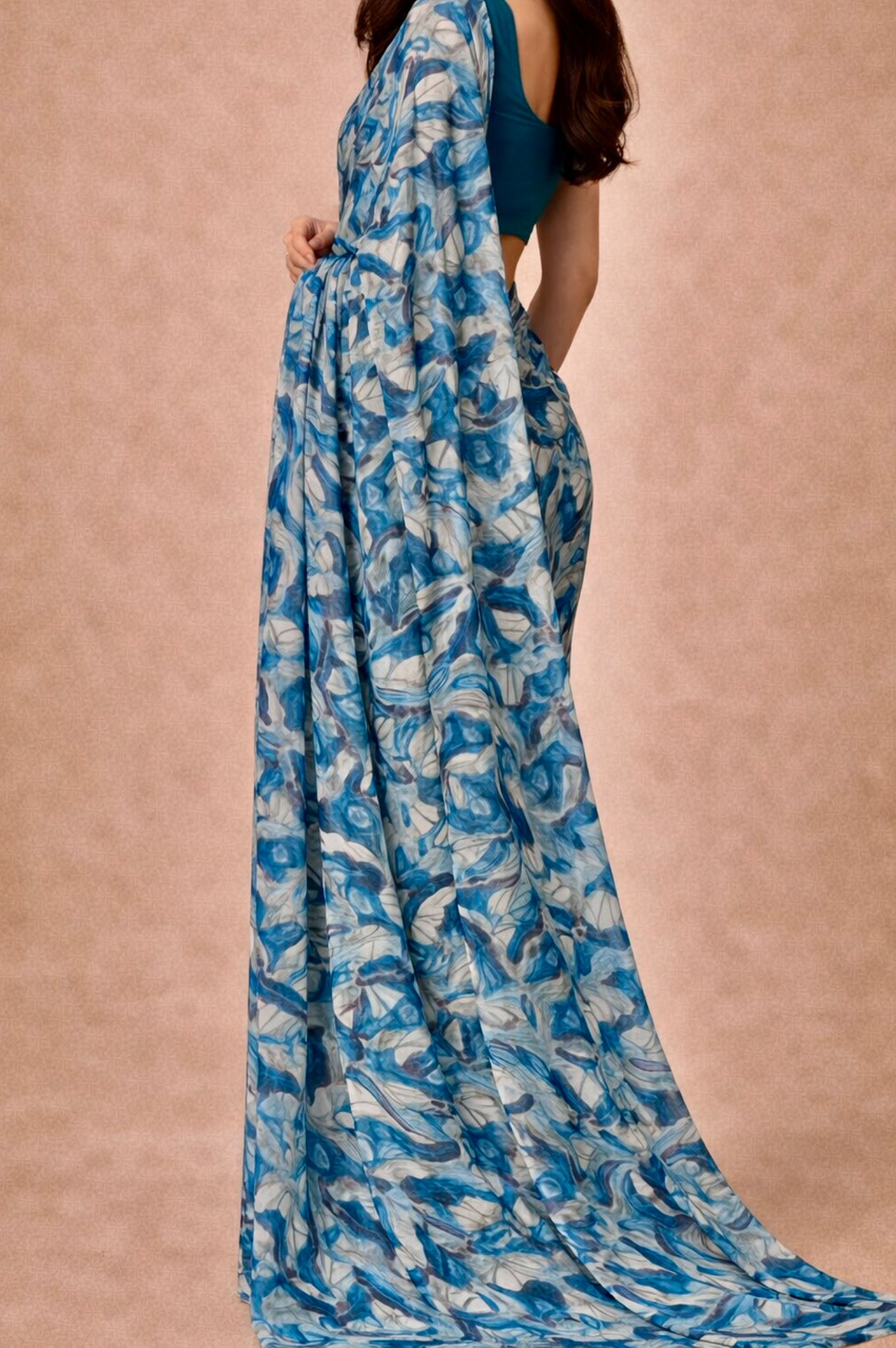 Blue Printed Georgette | Ready To Wear Saree