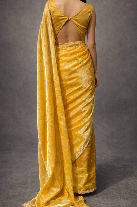Pastel Yellow Embellished Organza | Ready To Wear Saree