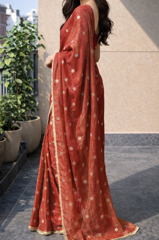 Gold Copper Soft Tissue | Ready To Wear Saree