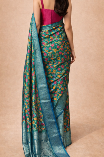 Green Floral Printed Organza | Ready To Wear Saree